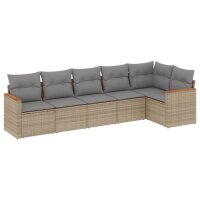 vidaXL 6-tlg. Garten-Sofagarnitur mit Kissen Beige Poly Rattan