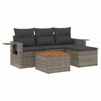 vidaXL 5-tlg. Garten-Sofagarnitur mit Kissen Grau Poly...