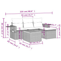 vidaXL 5-tlg. Garten-Sofagarnitur mit Kissen Grau Poly Rattan