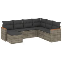 vidaXL 7-tlg. Garten-Sofagarnitur mit Kissen Grau Poly Rattan