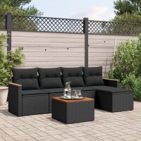 vidaXL 6-tlg. Garten-Sofagarnitur mit Kissen Schwarz Poly...