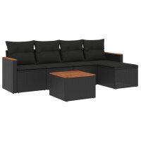 vidaXL 6-tlg. Garten-Sofagarnitur mit Kissen Schwarz Poly...