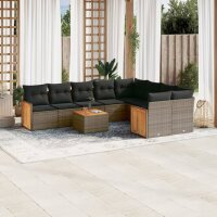 vidaXL 10-tlg. Garten-Sofagarnitur mit Kissen Grau Poly...