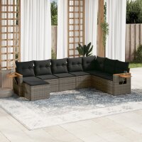 vidaXL 8-tlg. Garten-Sofagarnitur mit Kissen Grau Poly Rattan