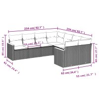 vidaXL 8-tlg. Garten-Sofagarnitur mit Kissen Grau Poly Rattan