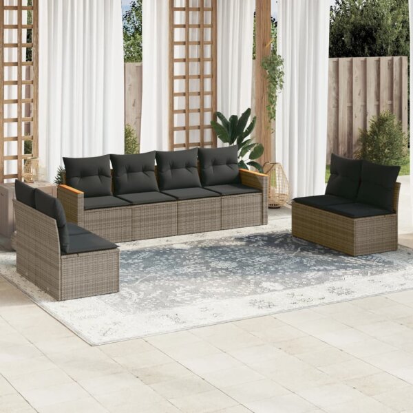 vidaXL 8-tlg. Garten-Sofagarnitur mit Kissen Grau Poly Rattan