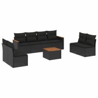 vidaXL 9-tlg. Garten-Sofagarnitur mit Kissen Schwarz Poly Rattan