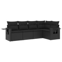 vidaXL 5-tlg. Garten-Sofagarnitur mit Kissen Schwarz Poly...