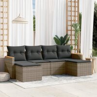 vidaXL 6-tlg. Garten-Sofagarnitur mit Kissen Grau Poly...