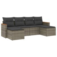 vidaXL 6-tlg. Garten-Sofagarnitur mit Kissen Grau Poly...