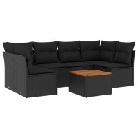 vidaXL 7-tlg. Garten-Sofagarnitur mit Kissen Schwarz Poly Rattan