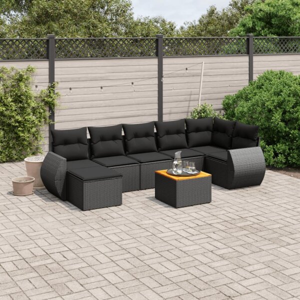 vidaXL 8-tlg. Garten-Sofagarnitur mit Kissen Schwarz Poly Rattan