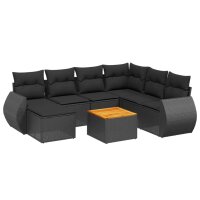 vidaXL 8-tlg. Garten-Sofagarnitur mit Kissen Schwarz Poly Rattan