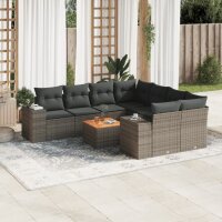 vidaXL 9-tlg. Garten-Sofagarnitur mit Kissen Grau Poly Rattan