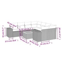 vidaXL 9-tlg. Garten-Sofagarnitur mit Kissen Grau Poly Rattan