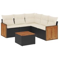 vidaXL 6-tlg. Garten-Sofagarnitur mit Kissen Schwarz Poly Rattan