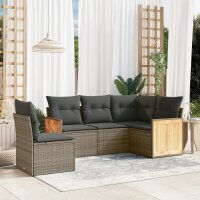 vidaXL 5-tlg. Garten-Sofagarnitur mit Kissen Grau Poly Rattan