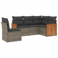 vidaXL 5-tlg. Garten-Sofagarnitur mit Kissen Grau Poly Rattan