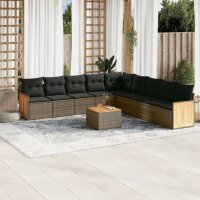 vidaXL 10-tlg. Garten-Sofagarnitur mit Kissen Grau Poly...