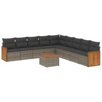 vidaXL 10-tlg. Garten-Sofagarnitur mit Kissen Grau Poly...