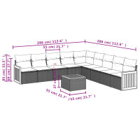 vidaXL 10-tlg. Garten-Sofagarnitur mit Kissen Grau Poly Rattan