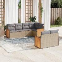 vidaXL 7-tlg. Garten-Sofagarnitur mit Kissen Beige Poly Rattan