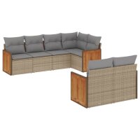 vidaXL 7-tlg. Garten-Sofagarnitur mit Kissen Beige Poly Rattan