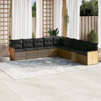 vidaXL 9-tlg. Garten-Sofagarnitur mit Kissen Grau Poly Rattan