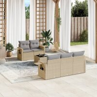 vidaXL 6-tlg. Garten-Sofagarnitur mit Kissen Beige Poly Rattan