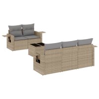 vidaXL 6-tlg. Garten-Sofagarnitur mit Kissen Beige Poly Rattan