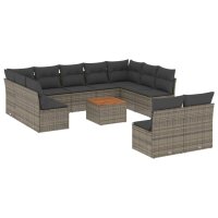 vidaXL 12-tlg. Garten-Sofagarnitur mit Kissen Grau Poly...