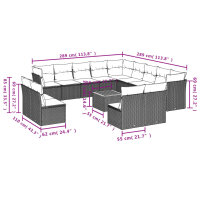 vidaXL 14-tlg. Garten-Sofagarnitur mit Kissen Schwarz Poly Rattan