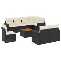 vidaXL 9-tlg. Garten-Sofagarnitur mit Kissen Schwarz Poly Rattan