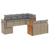 vidaXL 8-tlg. Garten-Sofagarnitur mit Kissen Beige Poly Rattan