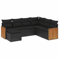 vidaXL 7-tlg. Garten-Sofagarnitur mit Kissen Schwarz Poly Rattan