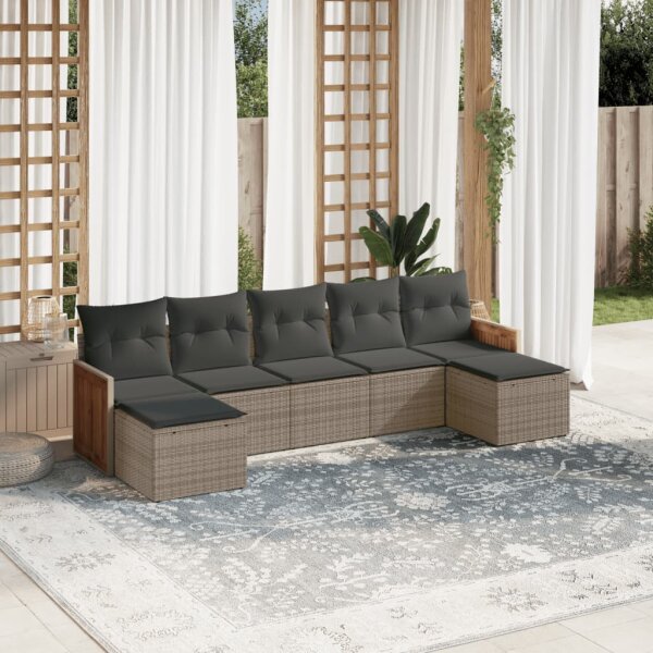 vidaXL 7-tlg. Garten-Sofagarnitur mit Kissen Grau Poly Rattan