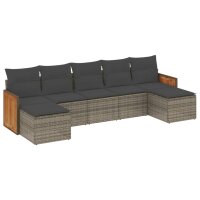 vidaXL 7-tlg. Garten-Sofagarnitur mit Kissen Grau Poly Rattan