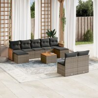 vidaXL 10-tlg. Garten-Sofagarnitur mit Kissen Grau Poly...