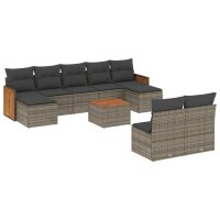 vidaXL 10-tlg. Garten-Sofagarnitur mit Kissen Grau Poly...