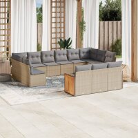 vidaXL 13-tlg. Garten-Sofagarnitur mit Kissen Beige Poly...