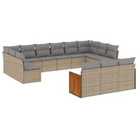 vidaXL 13-tlg. Garten-Sofagarnitur mit Kissen Beige Poly...