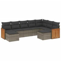 vidaXL 9-tlg. Garten-Sofagarnitur mit Kissen Grau Poly Rattan