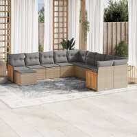 vidaXL 11-tlg. Garten-Sofagarnitur mit Kissen Beige Poly...