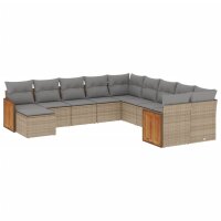 vidaXL 11-tlg. Garten-Sofagarnitur mit Kissen Beige Poly...