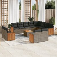 vidaXL 13-tlg. Garten-Sofagarnitur mit Kissen Grau Poly...