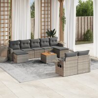 vidaXL 10-tlg. Garten-Sofagarnitur mit Kissen Grau Poly...