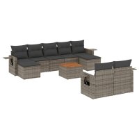 vidaXL 10-tlg. Garten-Sofagarnitur mit Kissen Grau Poly...