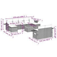 vidaXL 10-tlg. Garten-Sofagarnitur mit Kissen Grau Poly Rattan