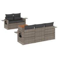 vidaXL 6-tlg. Garten-Sofagarnitur mit Kissen Grau Poly Rattan