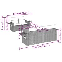 vidaXL 6-tlg. Garten-Sofagarnitur mit Kissen Grau Poly Rattan